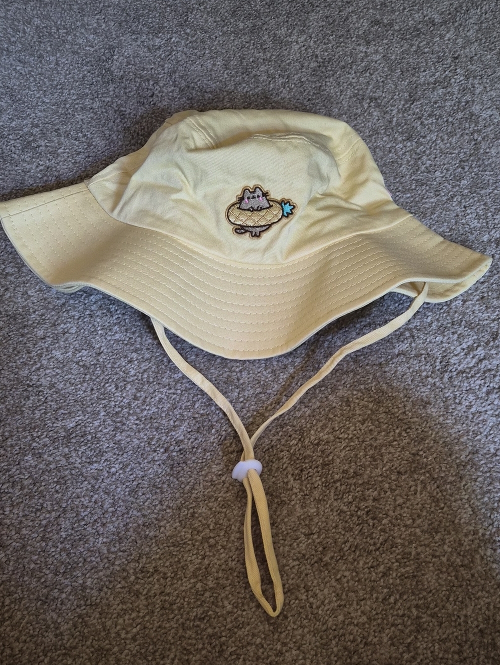 Pusheen Yellow Bucket Hat with Patch and Chin Strap